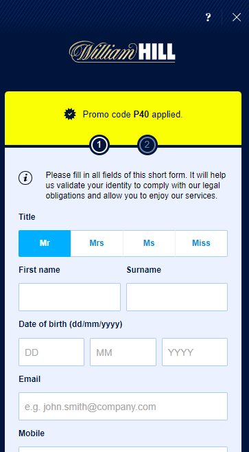 william hill sign-up offer process